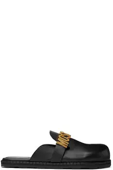 Черные кожаные лоферы-мюли Moschino