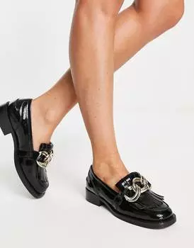Черные кожаные лоферы с бахромой ASOS DESIGN Medallion