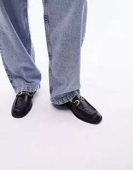 Черные кожаные лоферы с декорированной цепочкой Topshop Lola