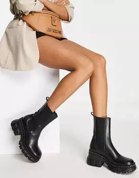 Черные кожаные массивные ботинки челси премиум-класса ASOS DESIGN Raindrop