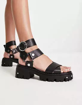Черные кожаные массивные сандалии ASOS DESIGN Fisher