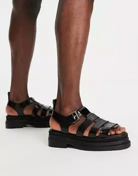 Черные кожаные массивные сандалии гладиаторы ASOS DESIGN