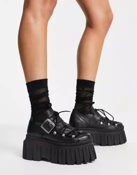 Черные кожаные массивные туфли на плоской подошве премиум-класса ASOS DESIGN Meg