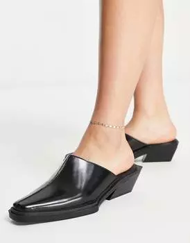 Черные кожаные мюли в стиле вестерн на плоской подошве ASOS DESIGN Memento