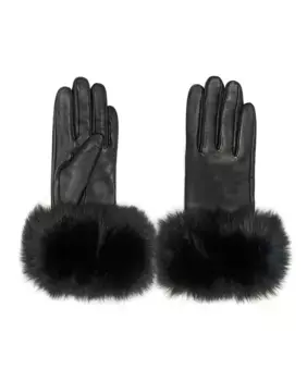 Черные кожаные перчатки с манжетами из черного лисьего меха Maximilian, черный