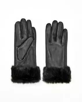 Черные кожаные перчатки с манжетами из черного меха норки Maximilian, черный