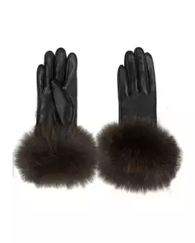 Черные кожаные перчатки с манжетами из коричневого меха лисы Maximilian, черный