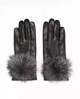 Черные кожаные перчатки с помпоном из лисьего меха Maximilian