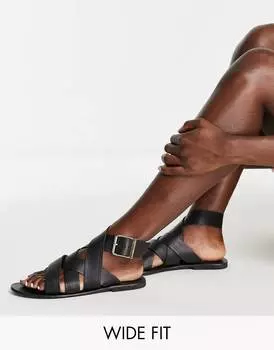 Черные кожаные сандалии Fudge широкого кроя ASOS DESIGN