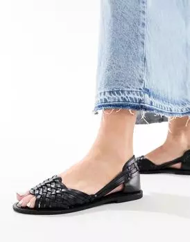 Черные кожаные сандалии на плоской подошве ASOS Francisco