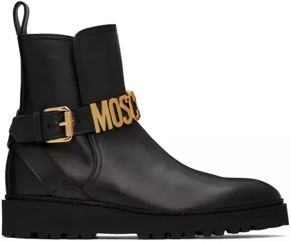 Черные кожаные сапоги Moschino