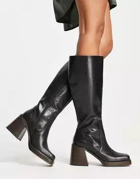 Черные кожаные сапоги на среднем каблуке ASOS DESIGN Cracking