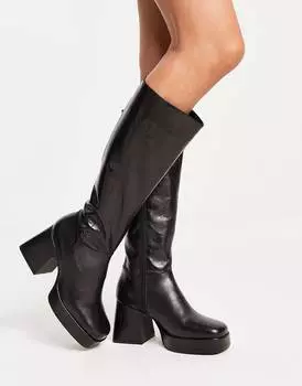 Черные кожаные сапоги премиум-класса на платформе Topshop Holly