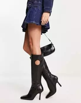 Черные кожаные сапоги премиум-класса на высоком каблуке ASOS DESIGN Cassie