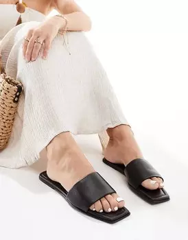 Черные кожаные шлепанцы Mango