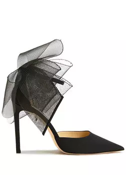 Черные кожаные туфли на каблуке из тюля с бантом Jimmy Choo