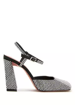 Черные кожаные туфли на каблуке с камнем Amina Muaddi