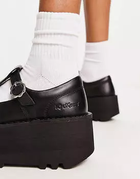 Черные кожаные туфли на платформе с Т-образным ремешком Kickers Kick