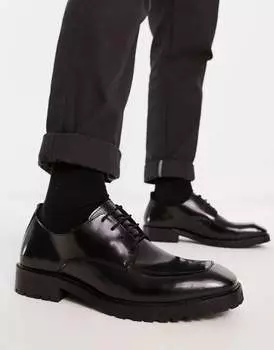 Черные кожаные туфли на шнуровке с мокасинами ASOS