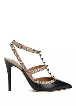 Черные кожаные туфли на высоком каблуке rockstud Valentino Garavani
