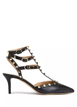 Черные кожаные туфли на высоком каблуке rockstud Valentino Garavani