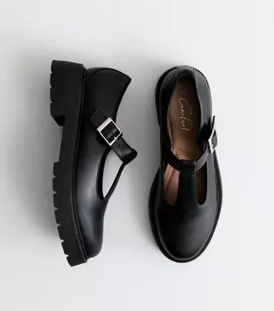 Черные кожаные туфли с Т-образными ремешками New Look, черный