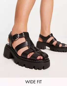 Черные кожаные туфли в рыбацком стиле ASOS Wide Fit Minnow