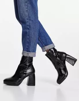 Черные крокодиловые ботинки на платформе с высоким каблуком ASOS DESIGN Era