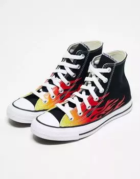 Черные кроссовки Converse Chuck Taylor All Star Hi с пламенем