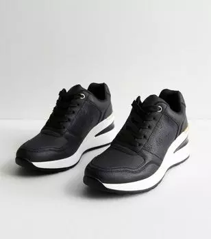 Черные кроссовки на перфорированной танкетке со шнуровкой New Look, черный