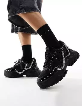 Черные кроссовки с шипами на массивной подошве ASOS
