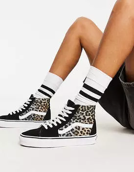 Черные кроссовки Vans SK8-Hi с леопардовым принтом