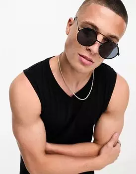 Черные круглые солнцезащитные очки Jack & Jones в металлической оправе