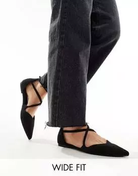 Черные кружевные балетки широкого кроя ASOS Larna