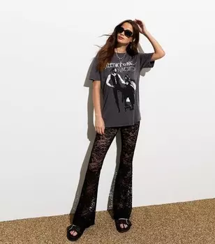 Черные кружевные брюки-клеш New Look, черный