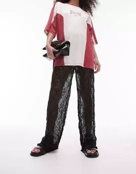 Черные кружевные прямые брюки Topshop