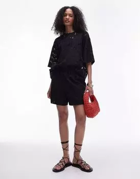 Черные кружевные шорты Topshop