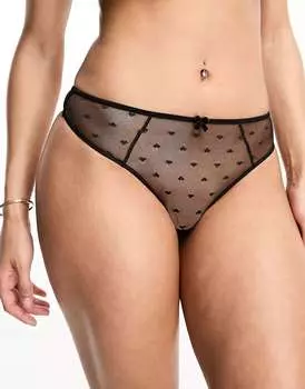 Черные кружевные стринги танга с завышенной талией и сердцем Ivory Rose Ivory Rose