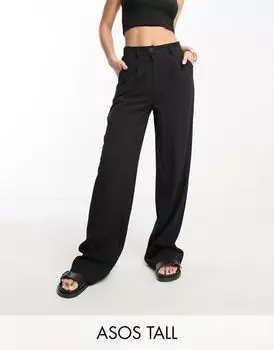 Черные льняные брюки ASOS DESIGN Tall Dad