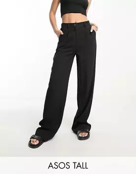 Черные льняные брюки ASOS DESIGN Tall Dad