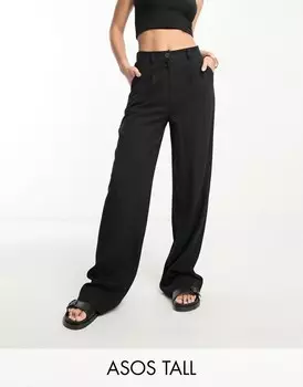 Черные льняные брюки ASOS DESIGN Tall Dad