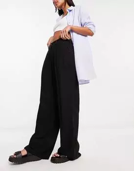 Черные льняные брюки для пап ASOS DESIGN