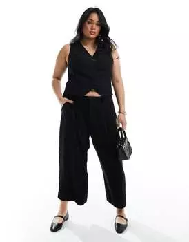 Черные льняные брюки-кюлоты ASOS DESIGN Curve Dad