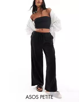 Черные льняные широкие брюки без застежки ASOS DESIGN Petite