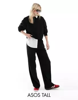 Черные льняные широкие брюки для папы ASOS Tall
