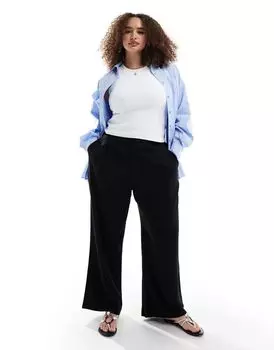 Черные льняные широкие брюки для папы ASOS Curve