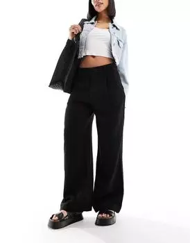 Черные льняные широкие брюки для папы ASOS