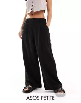 Черные льняные широкие брюки для папы ASOS Petite