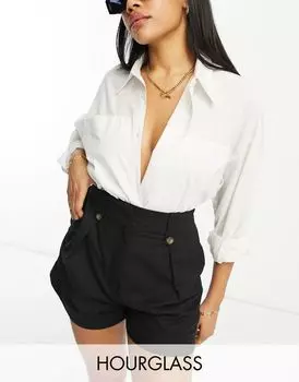 Черные льняные шорты с хлястиками на талии ASOS DESIGN Hourglass Mom
