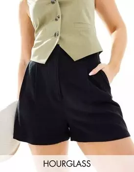 Черные льняные шорты с завышенной талией и подолом ASOS Hourglass